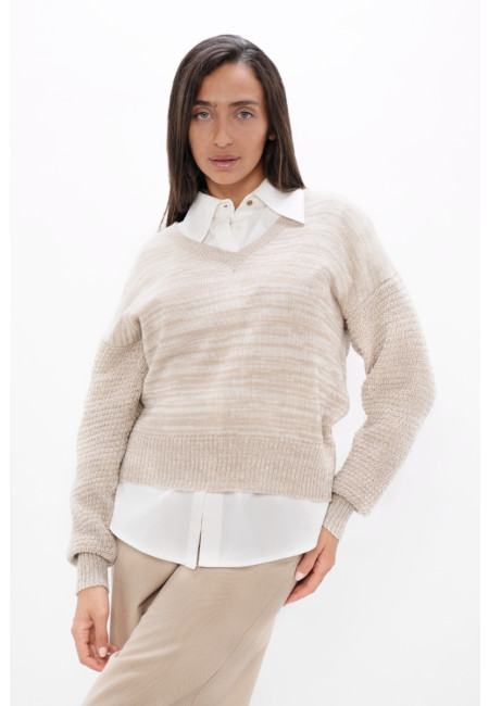 Nagano - V-Neck Sweater - Sand Marl