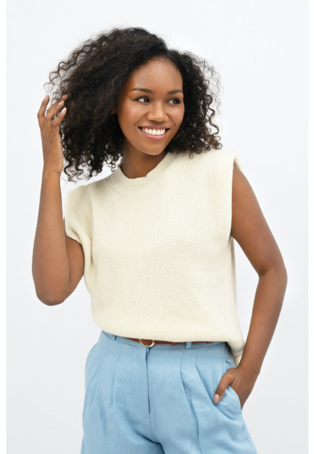 Napoli  - High Neck Knitted Top - Porcelain