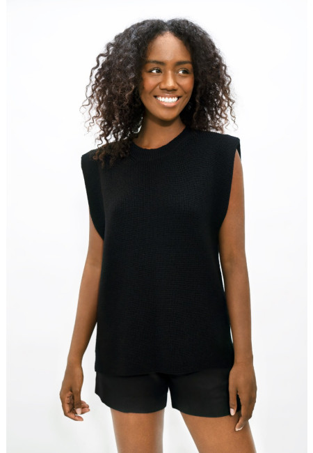 Napoli  - High Neck Knitted Top - Licorice